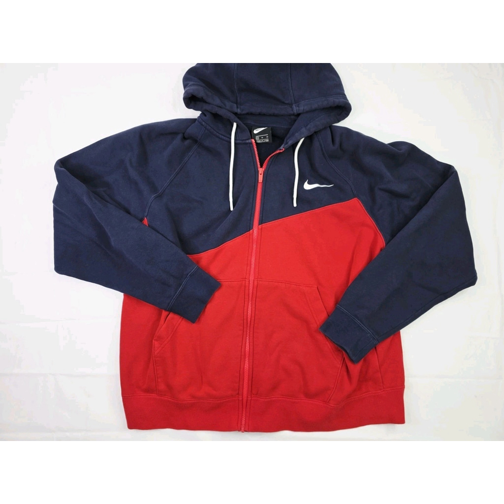 Nike Full Zip Hoodie Jacket Swoosh Color Block Red/ Blue Men's Size XL